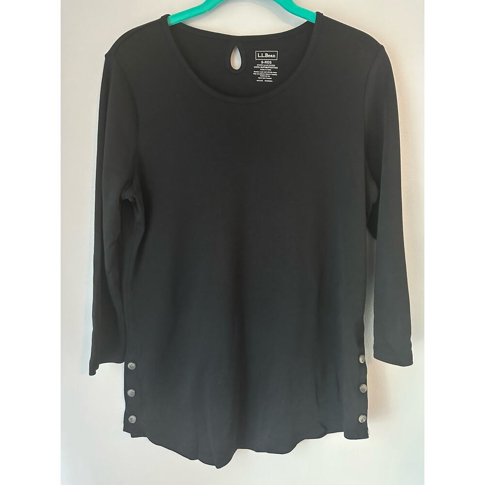 L.L. Bean Black Button Detail with Back Keyhole Tunic Top Supima Cotton Small